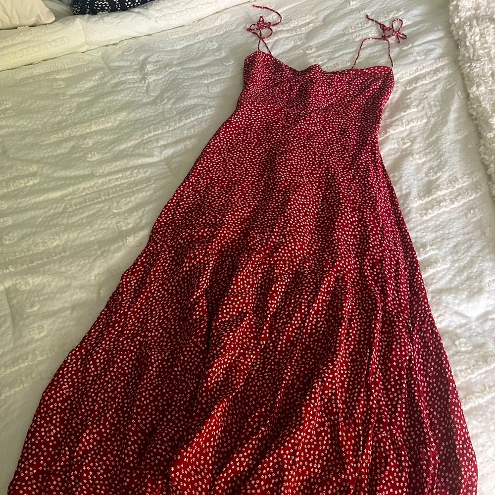 Red Floral Midi Reformation Dress